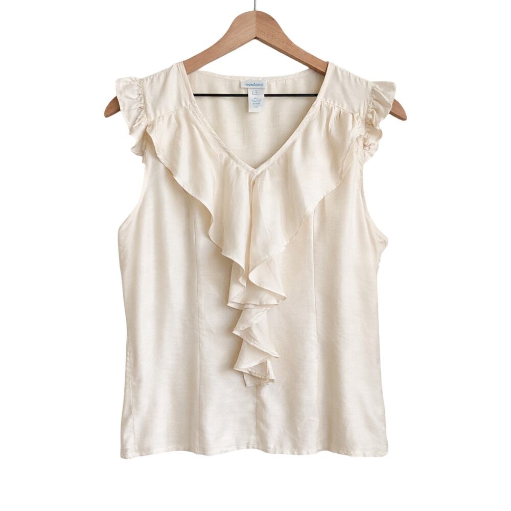 Sundance‎ Cream Silk Ruffle Front Sleeveless Blouse Women’s Size S